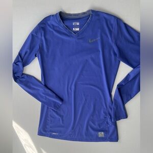 Nike Pro V-Neck Long Sleeve Top - Cobalt Blue with Gray Trim